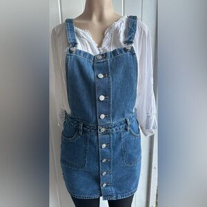 Pacsun Womens Size Medium Denim Skirt Overalls Striped button Up Blue